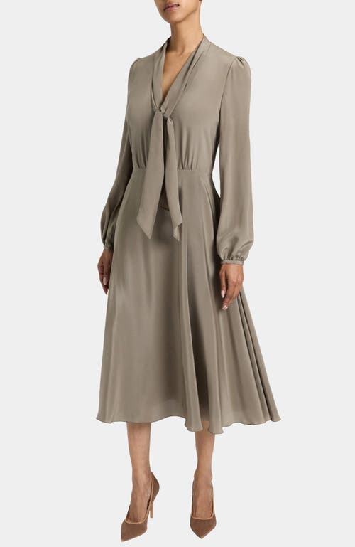 Santorelli Jenn Silk Midi Dress With Drop Neck Tie In Sand