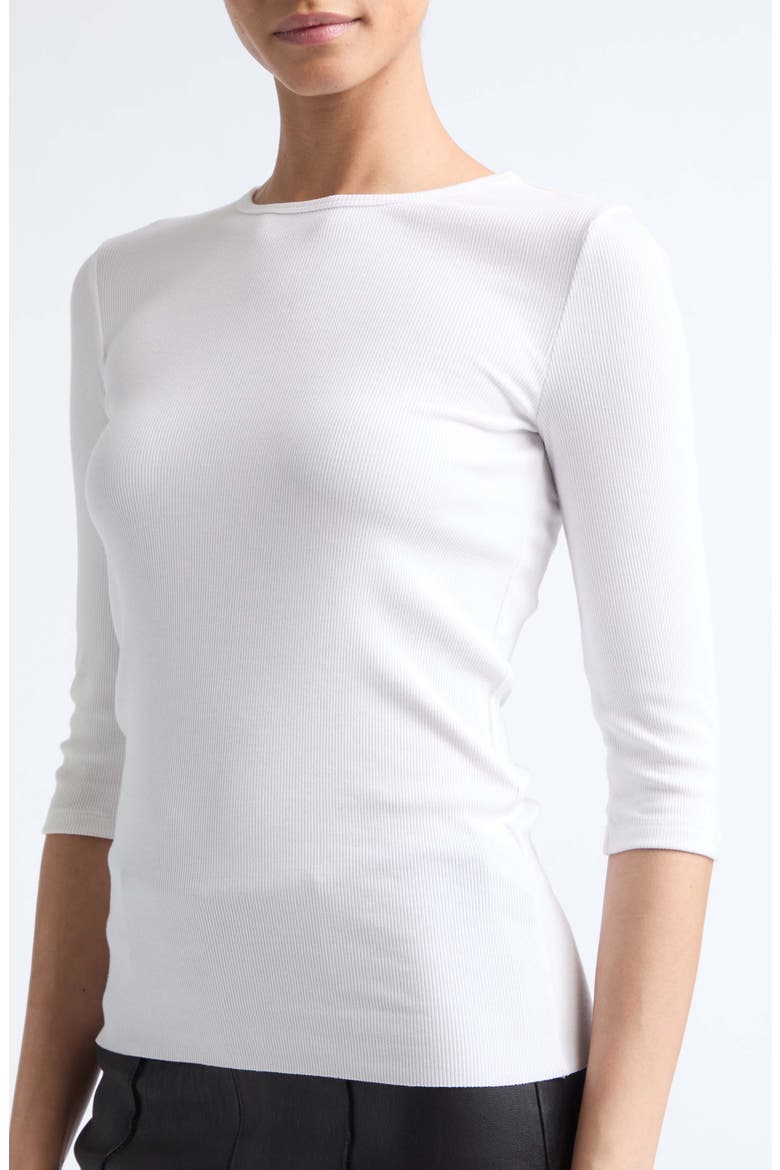 Elbow Sleeve Crewneck Top, Alternate, color, OPTIC WHITE