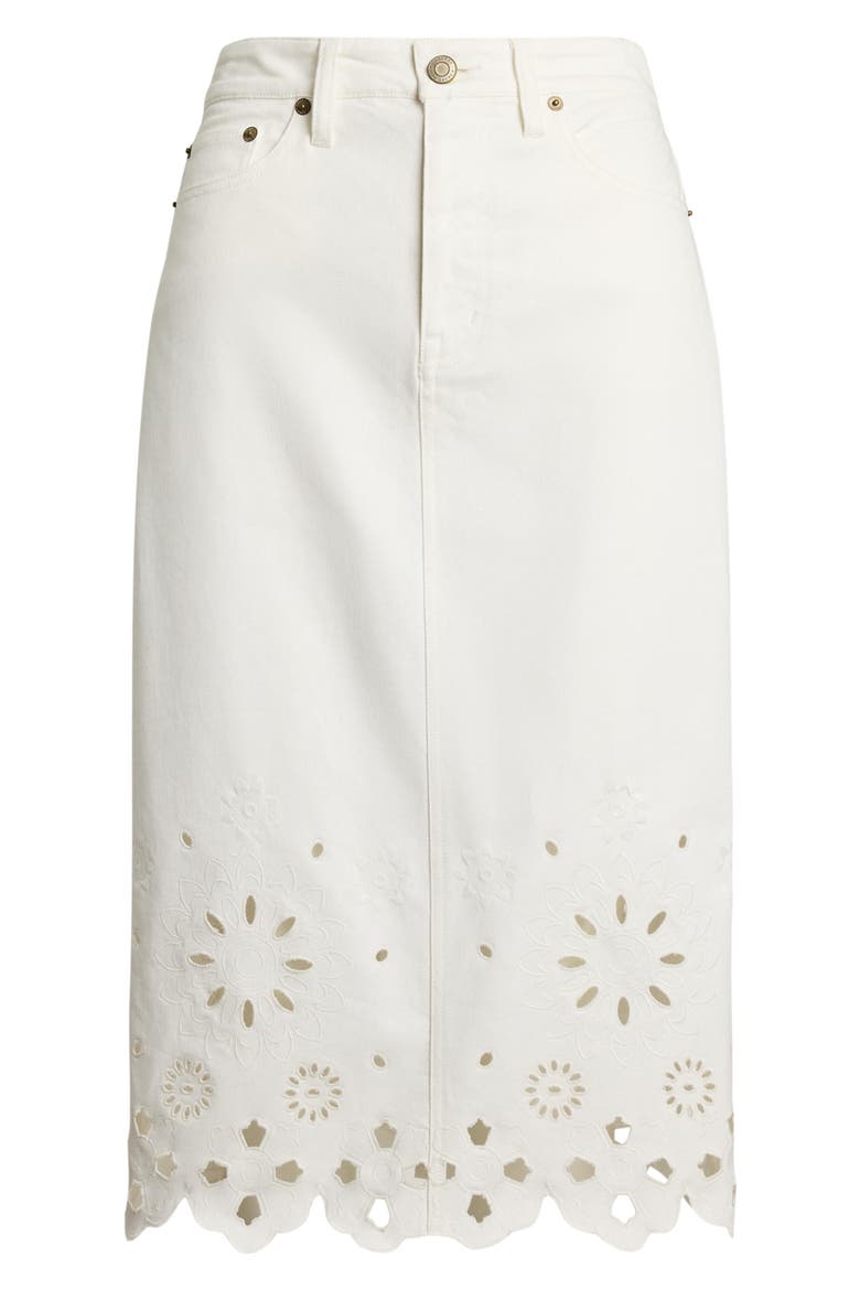Eyelet Denim Midi Skirt, Alternate, color, WHITE WSH