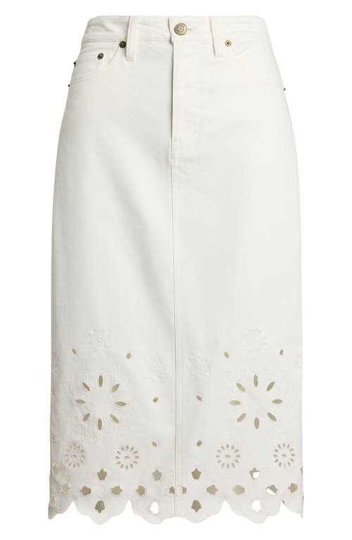Ralph Lauren Petite Eyelet Denim Midi Skirt