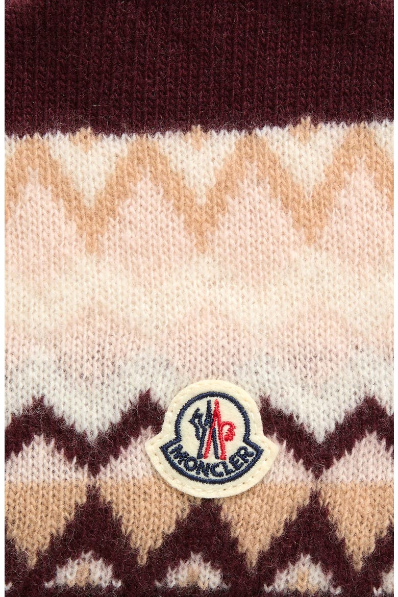 Kids' Logo Patch Zigzag Jacquard Virgin Wool Beanie, Alternate, color, WHITE/ BURGUNDY