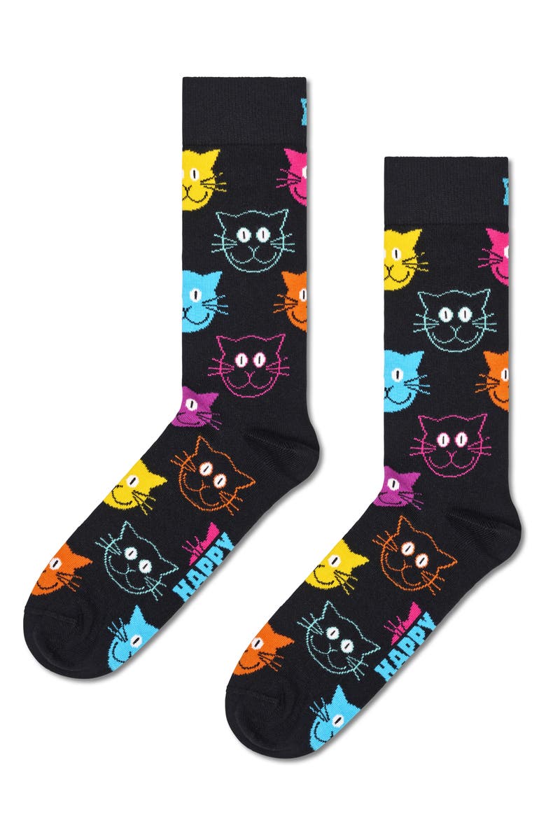 Happy Socks Mixed Cats 3-Pack Cotton Blend Crew Socks Gift Set, Alternate, color,