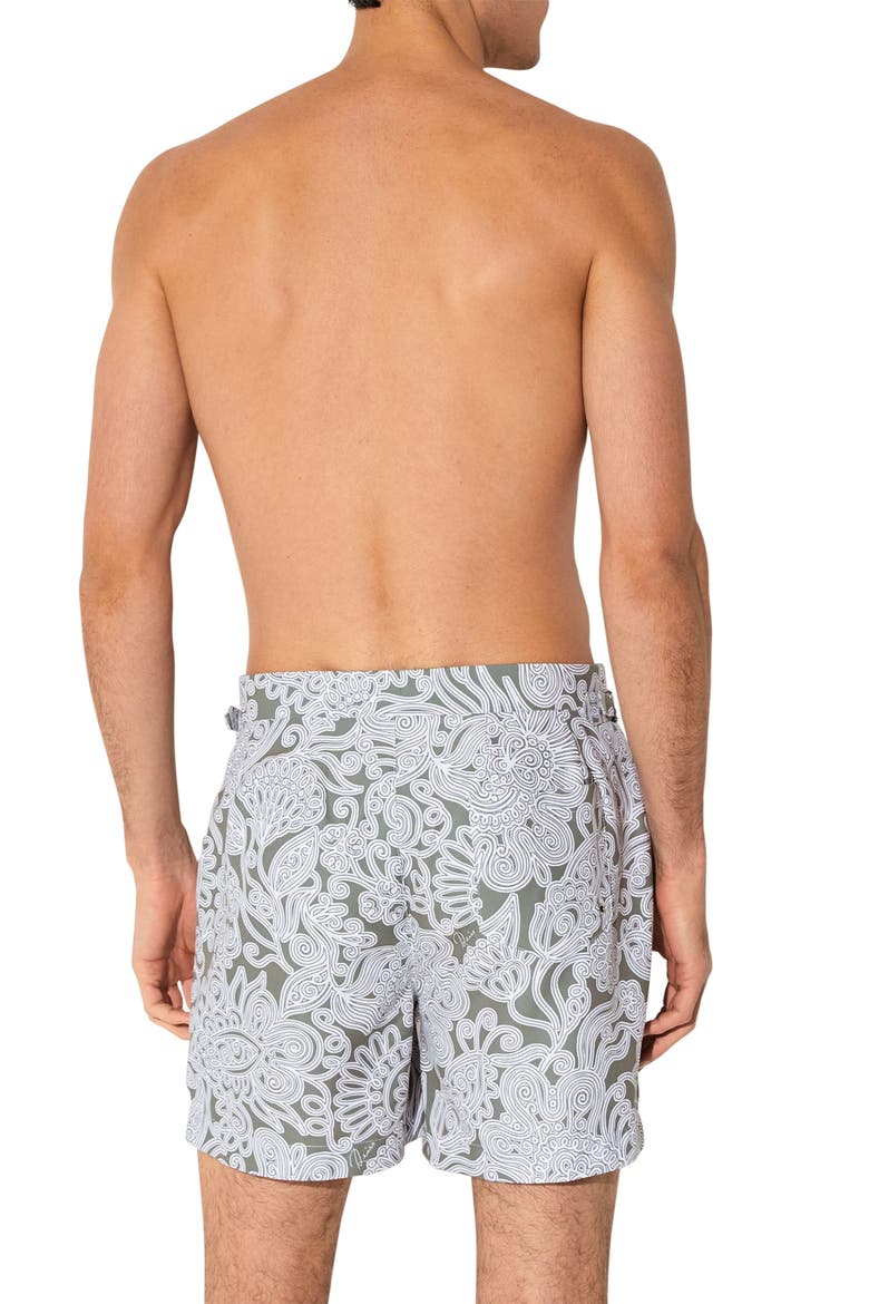 Fallow Floral Side Adjuster Swim Trunks, Alternate, color, SAGE GREEN