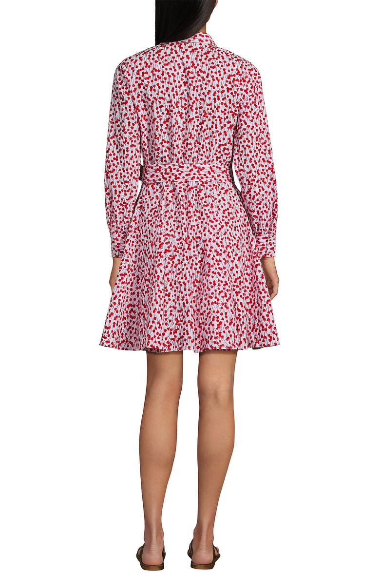 Lands' End Poplin Button Front Dress with Godets, Alternate, color, White/Coral Red Painted Posies