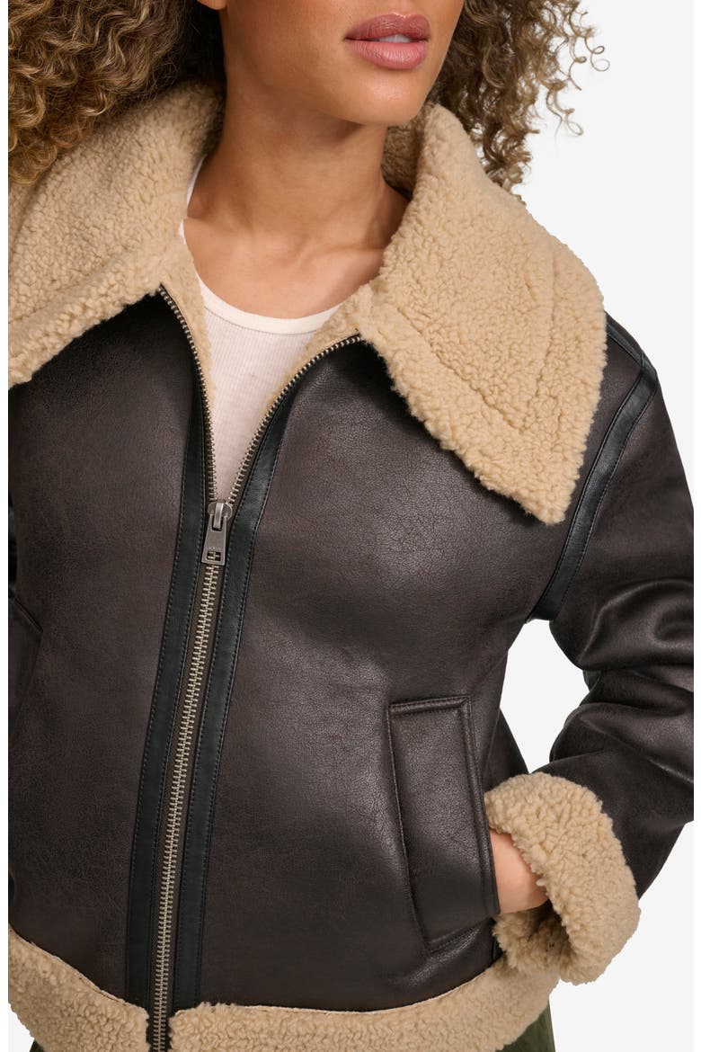Faux Leather & Faux Shearling Bomber Jacket, Alternate, color, Molasses