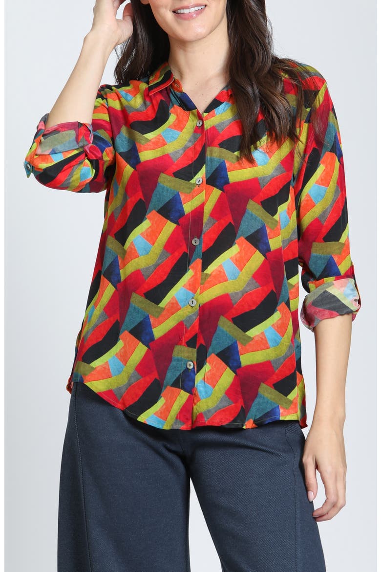 Roll-Up Sleeve Button-Up Shirt, Main, color, PRISMATIC SUNSET