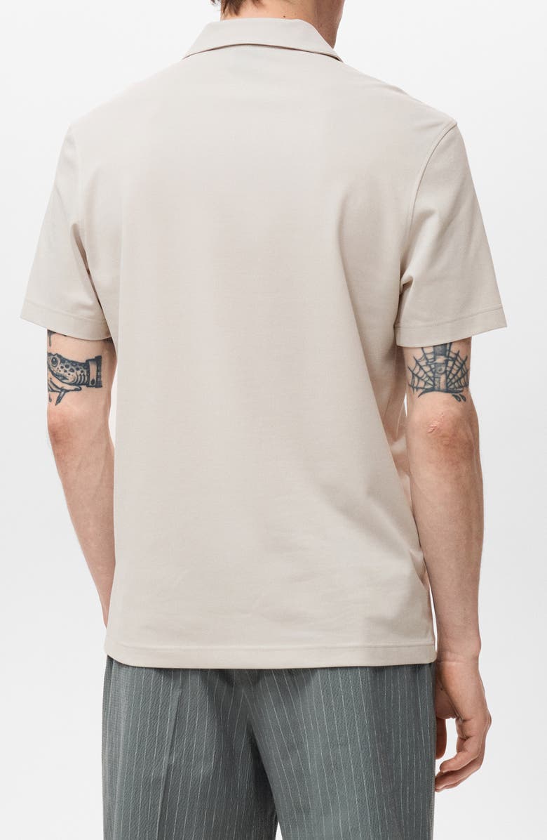 MANGO Solid Johnny Collar Cotton Blend Piqué Polo, Alternate, color, Ivory White