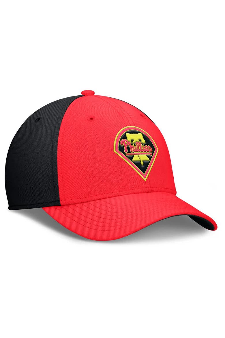 Men's Nike Crimson/Black Philadelphia Phillies Neon 90s Rise SwooshFlex Hat, Alternate, color, Crimson