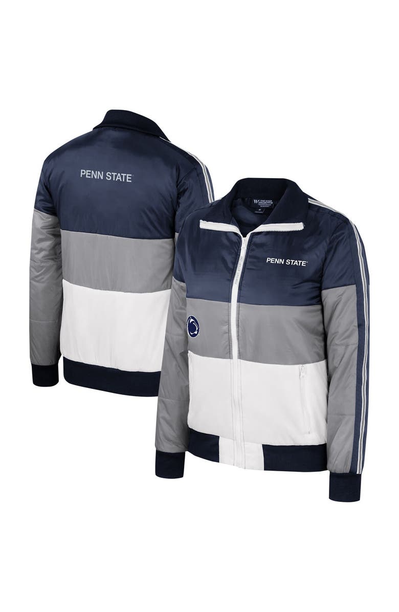 THE WILD COLLECTIVE Women's The Wild Collective Gray Penn State Nittany Lions Color-Block Puffer Full-Zip Jacket, Main, color, Gray
