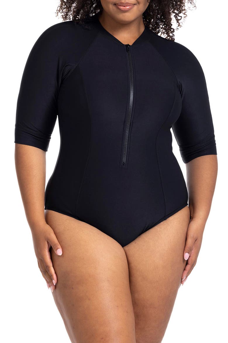 Sunsafe One-Piece Swimsuit, Main, color, BLACK