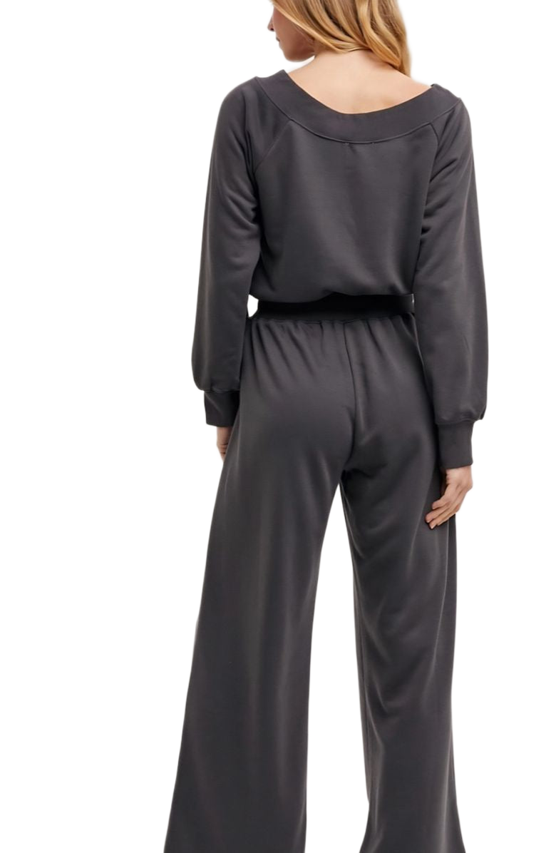 Knit and Lounge Soft Knit Drawstring Waist Pullover Top Wide Leg Lounge Set, Alternate, color, 