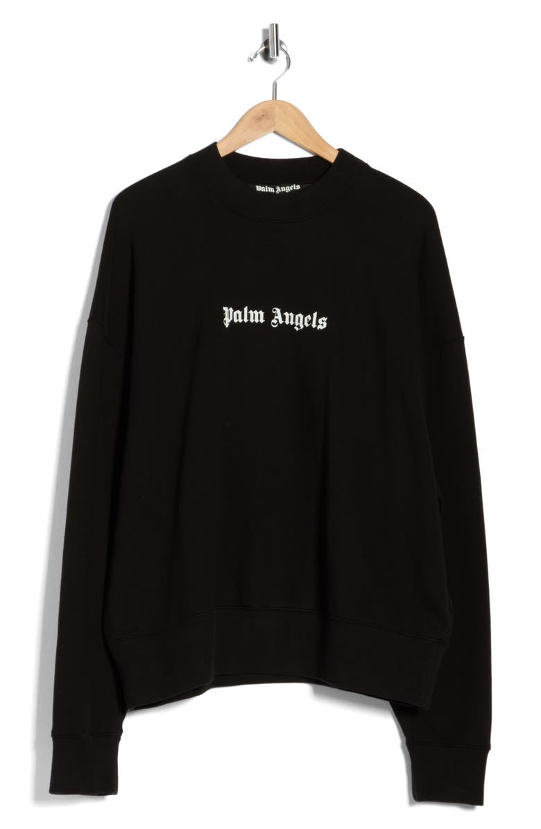 Palm Angels Logo Crewneck Sweater, Alternate, color, Black/White
