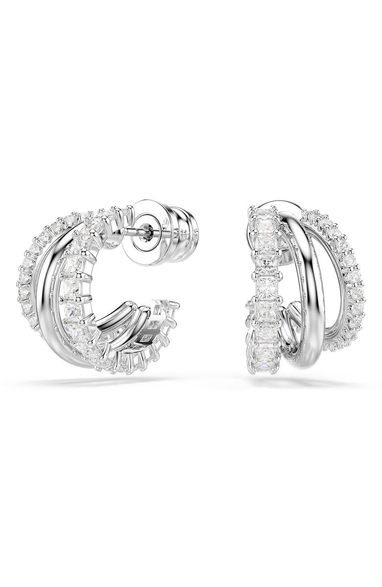 Swarovski Hyperbola Hoop Earrings, Main, color, White/ Silver