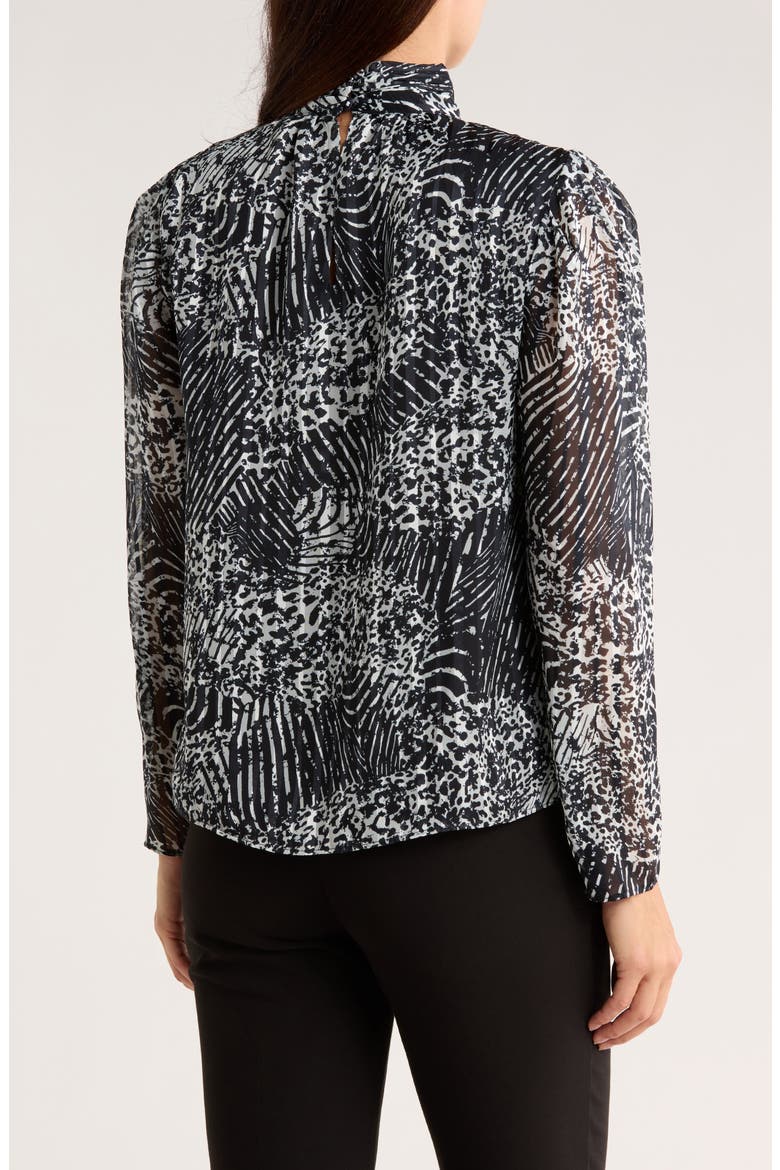 Animal Print Long Sleeve Chiffon Top, Alternate, color, BLACK/ WHITE STRIPE