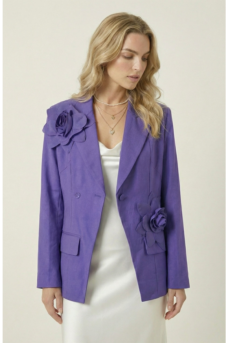 3D Floral Appliqué Tailored Blazer, Main, color, Purple