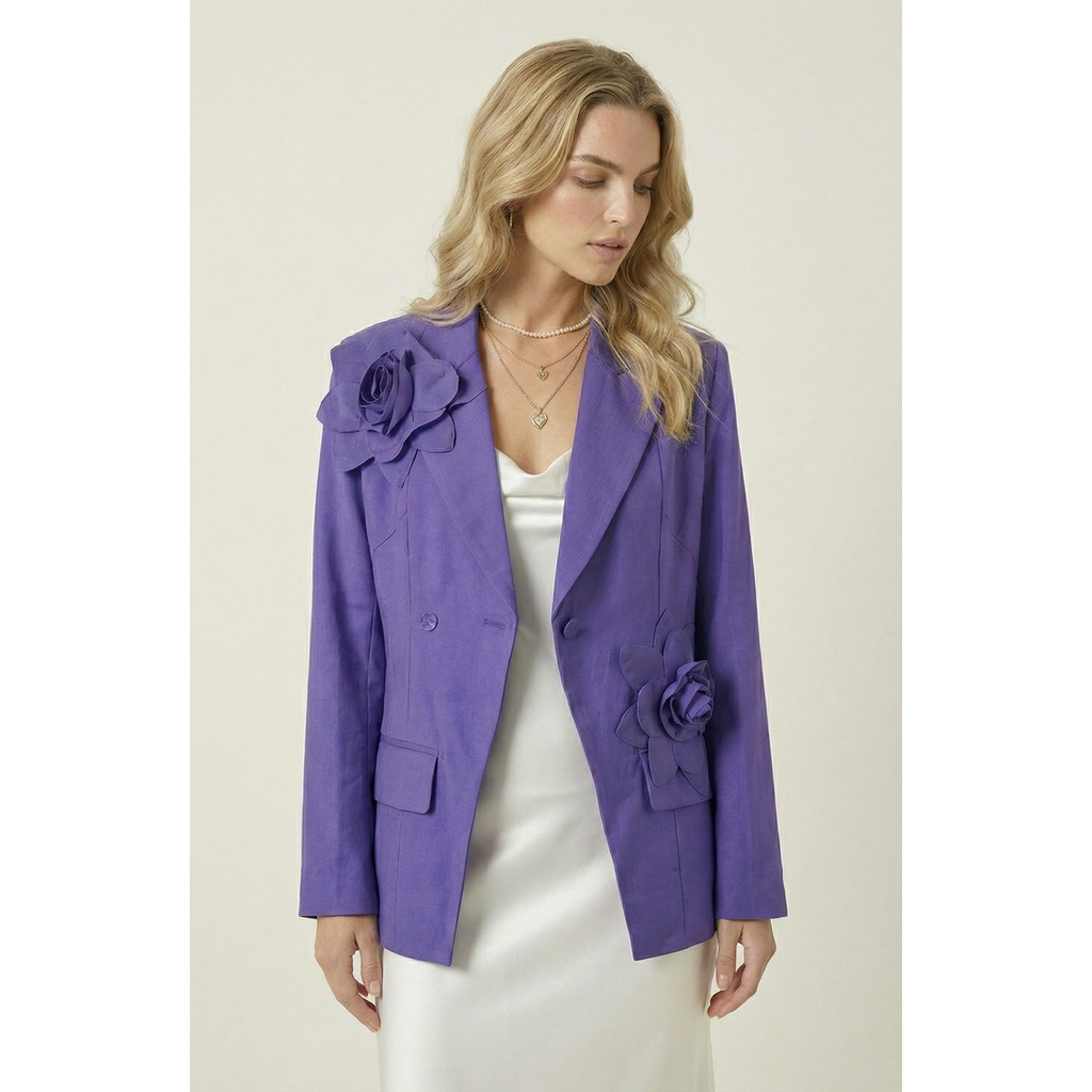 Modenaire 3D Floral Appliqué Tailored Blazer in Purple at Nordstrom, Size Large