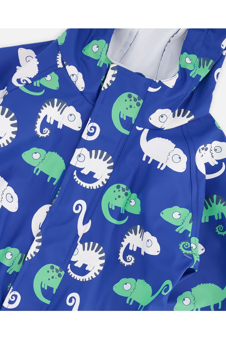 Boy Rain One-Piece Animal Print in Polyurethane, Alternate, color, Blue Chameleon Print