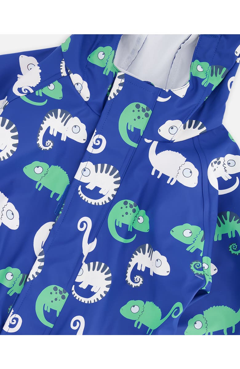 Deux par Deux Boy Rain One-Piece Animal in Polyurethane, Alternate, color, Blue Chameleon Print