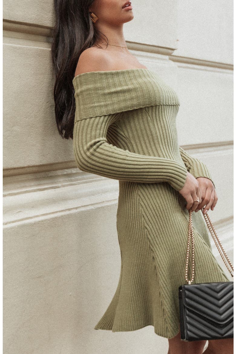 Francisco Off the Shoulder Long Sleeve Sweater Dress, Alternate, color, OLIVE