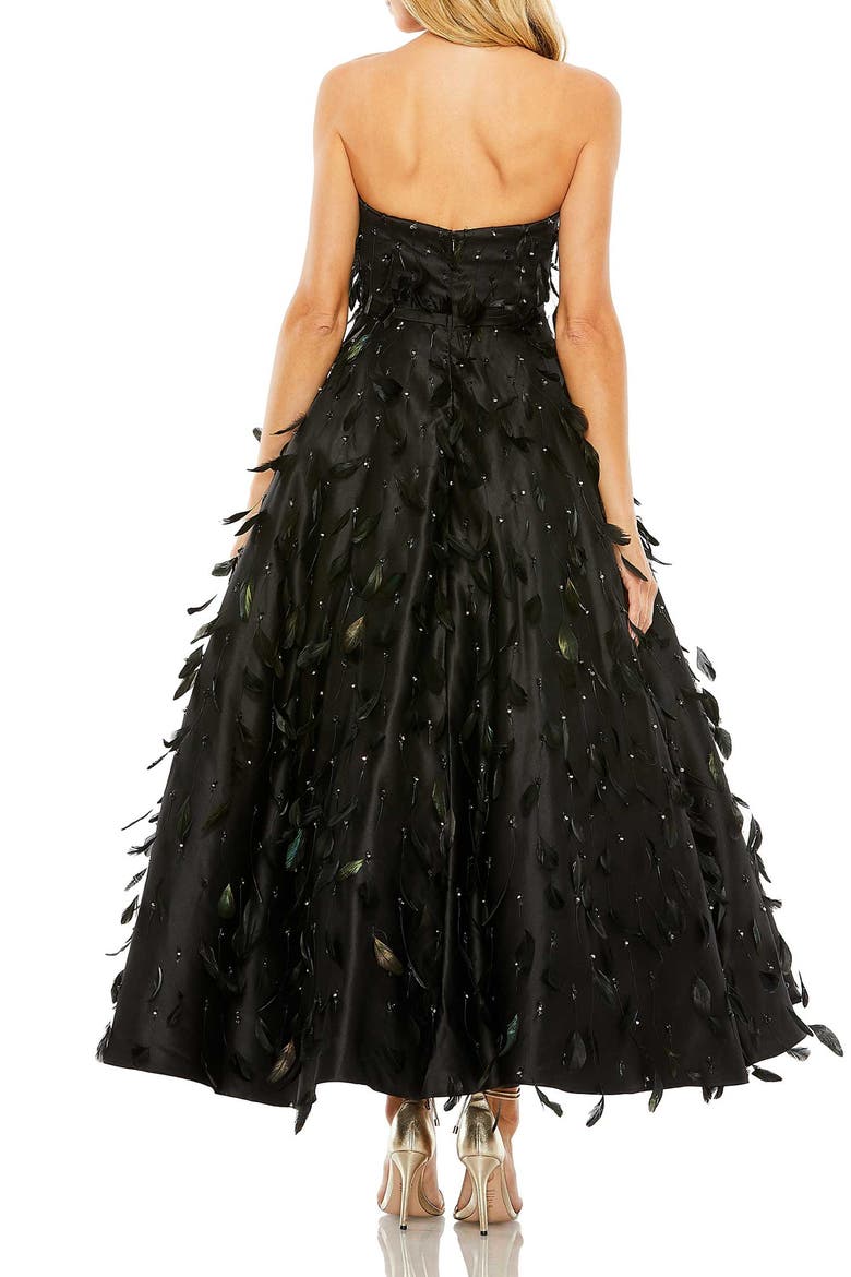 Strapless Feather Embellished Ballgown, Alternate, color, Black