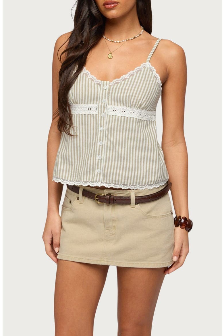 Elodie Stripe Lace Trim Tank, Main, color, SAGE