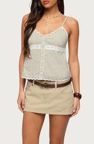 EDIKTED Elodie Stripe Lace Trim Tank