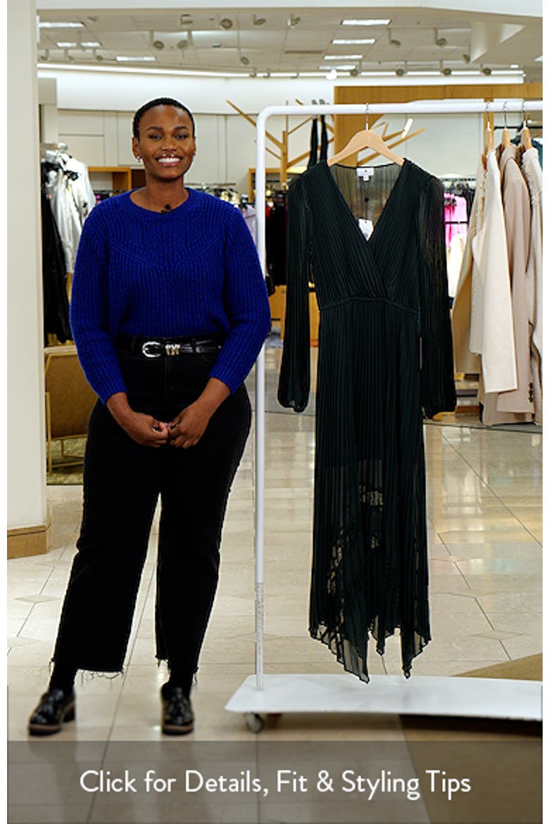 Long Sleeve Lace Inset Pleated Chiffon Dress video