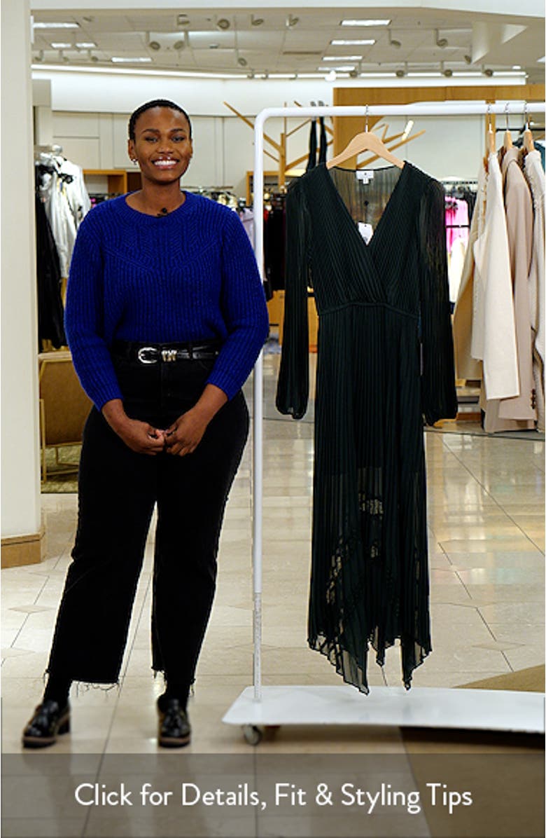 Long Sleeve Lace Inset Pleated Chiffon Dress, sales video thumbnail