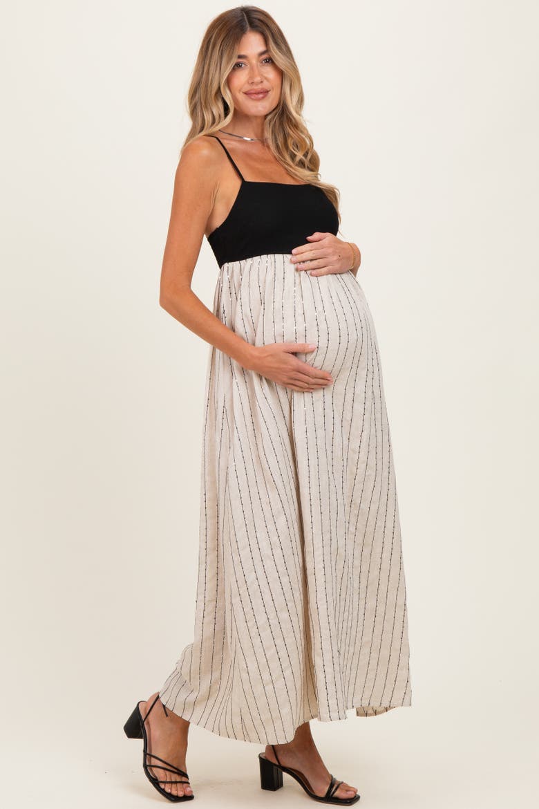 White Striped and Colorblock Maxi Dress, Alternate, color, Black