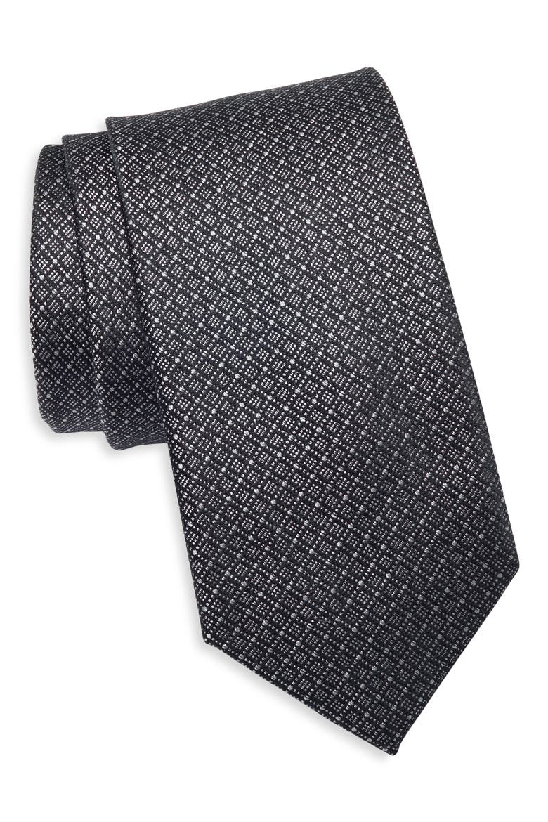 Salerno Mini Silk Jacquard Tie, Main, color, BLACK