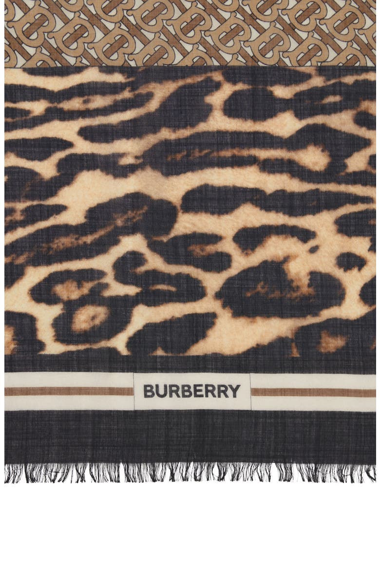 Monogram Leopard Print Wool & Silk Scarf, Alternate, color, ARCHIVE BEIGE