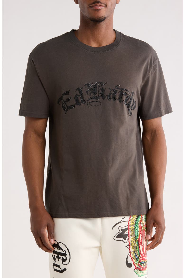 Rhinestone Panther Flame Graphic T-Shirt, Main, color, CHARCOAL