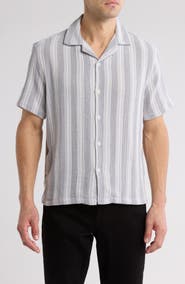 DENIM AND FLOWER Stripe Textured Camp Shirt