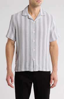 DENIM AND FLOWER Stripe Textured Camp Shirt