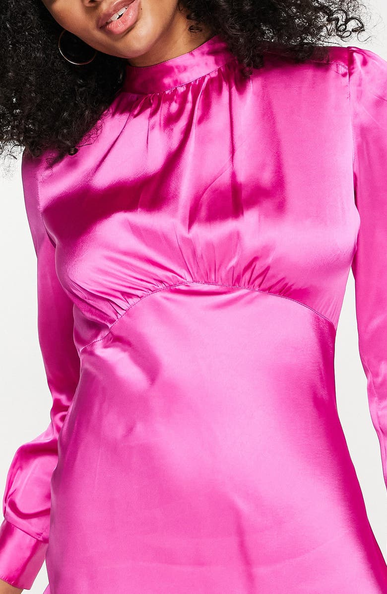 ASOS DESIGN Mock Neck Long Sleeve Satin Maxi Dress, Alternate, color, 