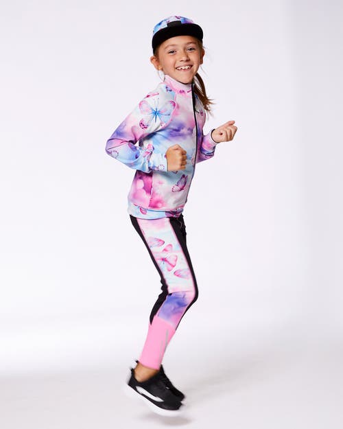 Deux Par Deux Little Girl's Printed Reversible Full Zip Athletic Cardigan Pink, Blue And Butterflies In Pink, Blue And Butterflies