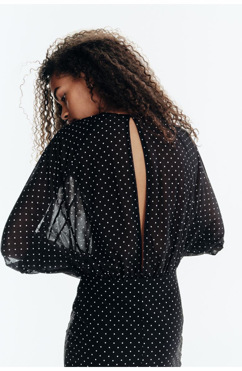 H&M Printed Mini Dress, Alternate, color, Black/Polka Dot