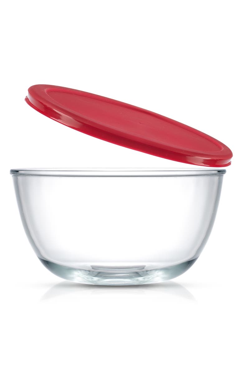 JoyJolt Set of 4 Thick Glass Mixing Bowls with Airtight Lids, Alternate, color, Red