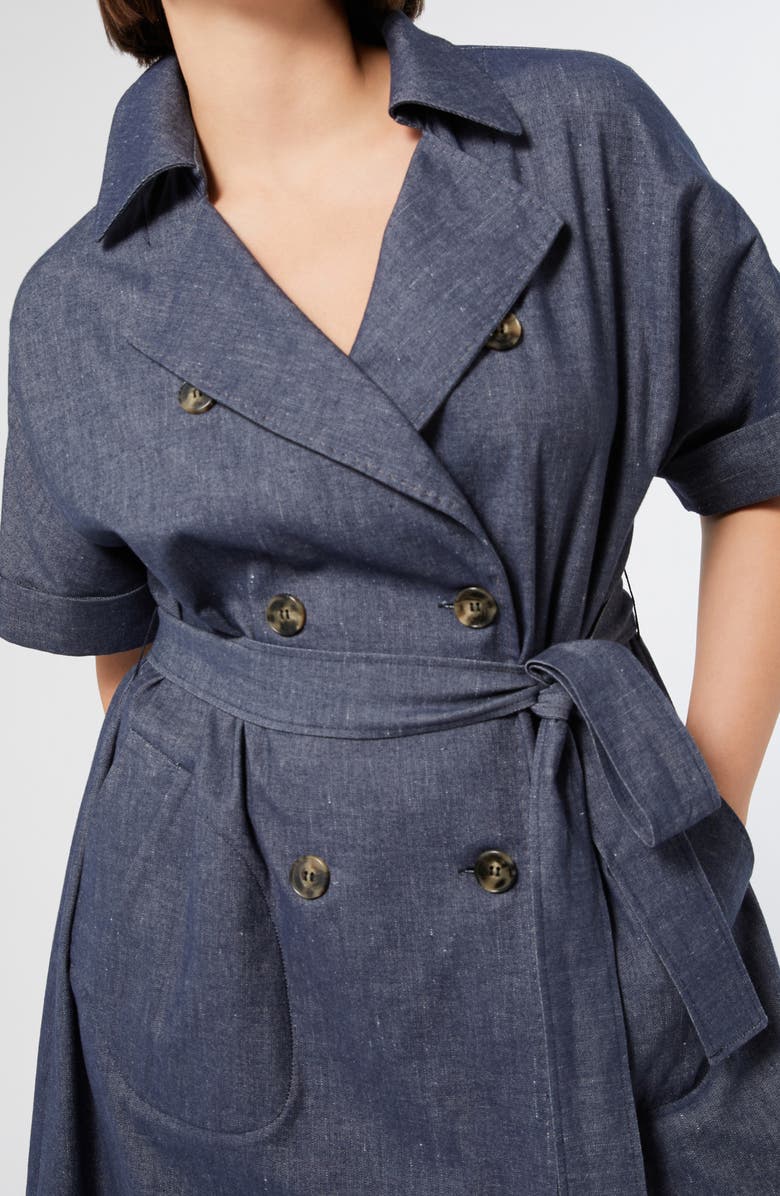 Marina Rinaldi Favilla Double Breasted Cotton & Linen Shirtdress, Alternate, color, Blue Jeans