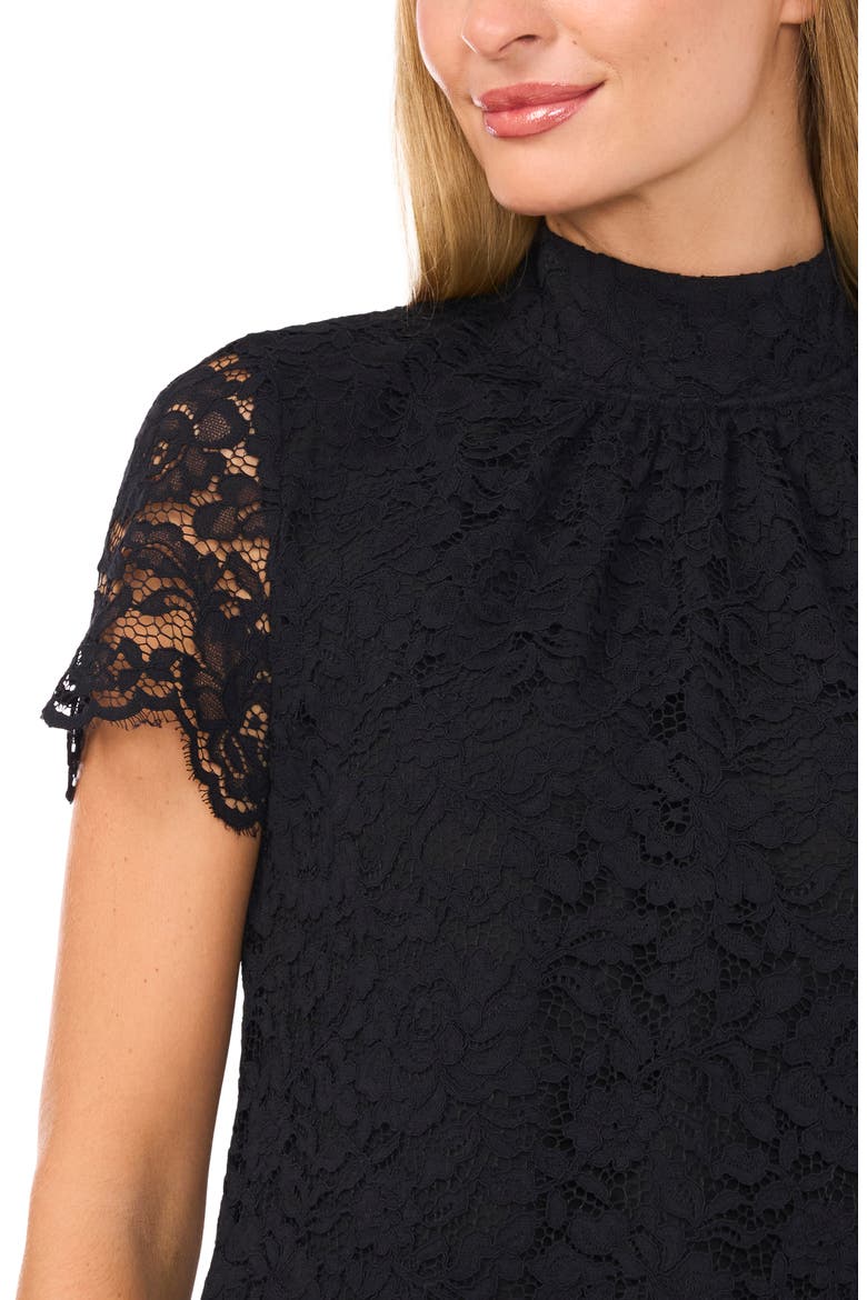 Bow Mock Neck Lace Top, Alternate, color, RICH BLACK