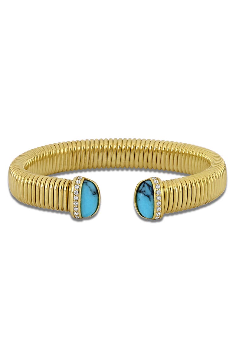 Julianna B. Turquoise & Cubic Zirconia Open Bangle Bracelet, Main, color, Turquoise