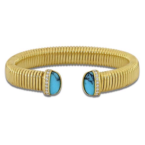 Turquoise & Cubic Zirconia Open Bangle Bracelet