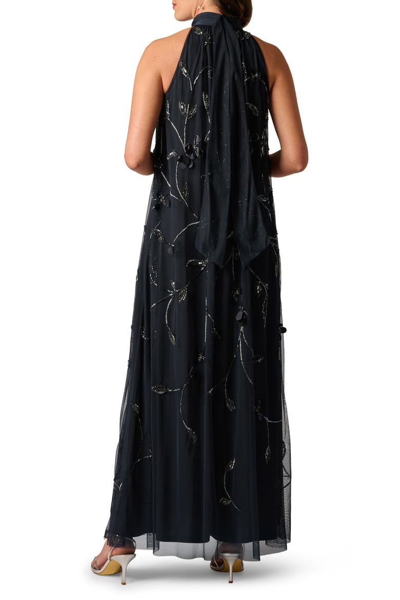 Beaded Floral Trapeze Gown, Alternate, color, MIDNIGHT