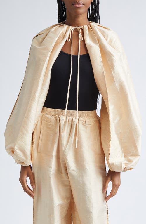 Diotima Balloon Sleeve Dupioni Silk Shrug In Neutral