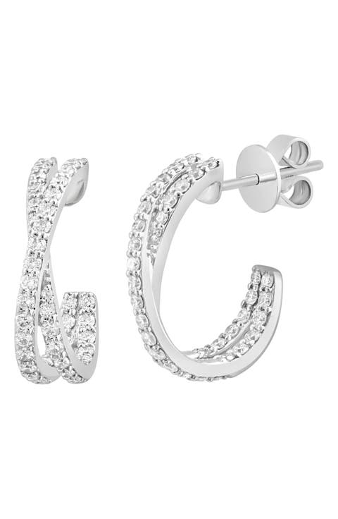 14K White Gold Lab Grown Diamond Inside Out Hoop Earrings - 0.97ct.