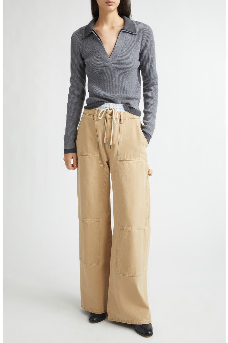 Double Waistband Wide Leg Carpenter Pants, Alternate, color, TAN