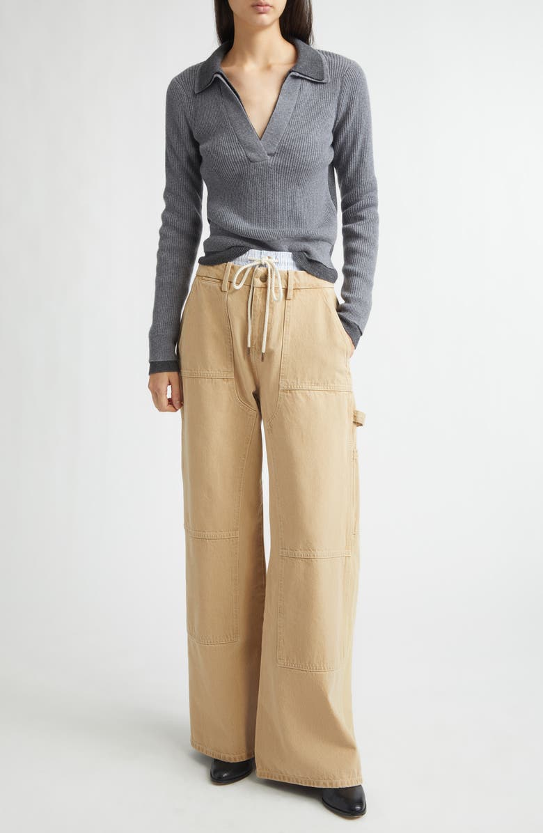 MONSE Double Waistband Wide Leg Carpenter Pants, Alternate, color, Tan