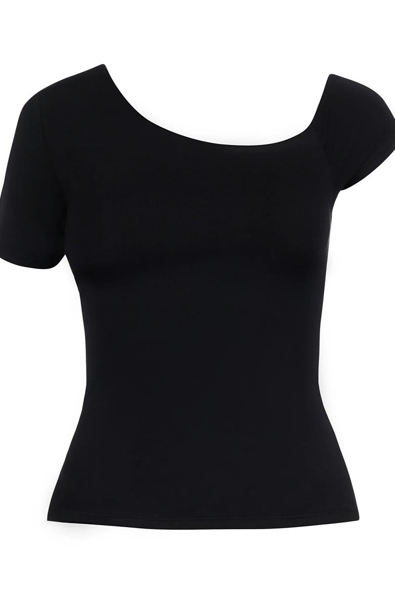 Mega Sculpting One-Shoulder Short Sleeve Top, Alternate, color, Black