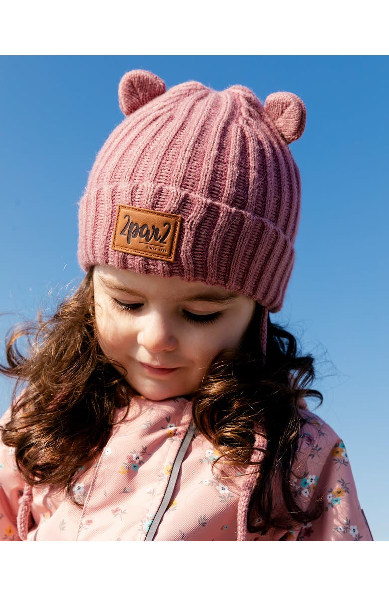 Deux par Deux Baby Girl's Baby Knit Hat With Ears Ancient Rose, Alternate, color, 