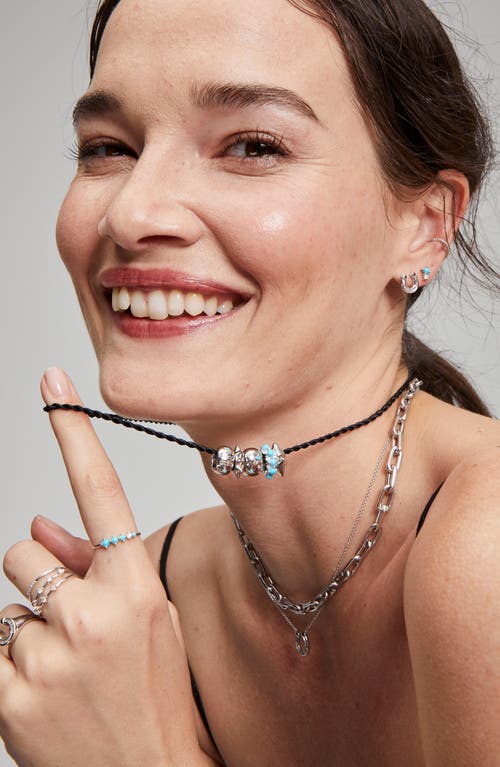Adina Reyter Turquoise & Diamond Horseshoe Lucky Big Bead Charm In Silver
